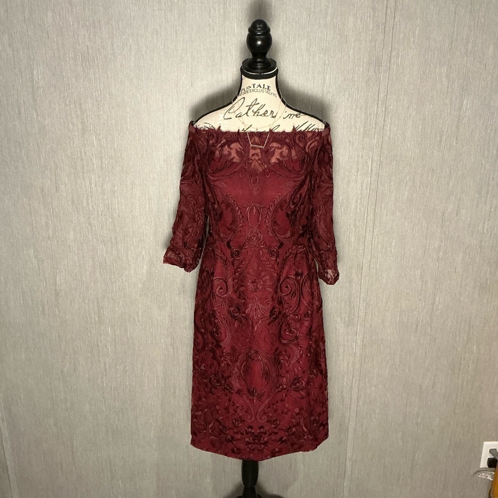 JJs House Deep Red Lace Long Sleeve Dress Size 10